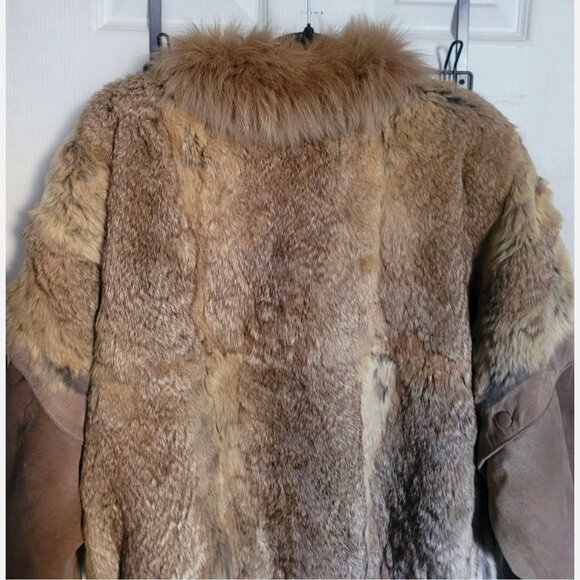 VTG Rabbit Fur Suede Bomber Jacket Convertible Vest Removable Sleeves Women M - Picture 10 of 16